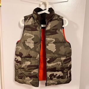 Reversible Camouflage Puffer Vest with Orange Lining
